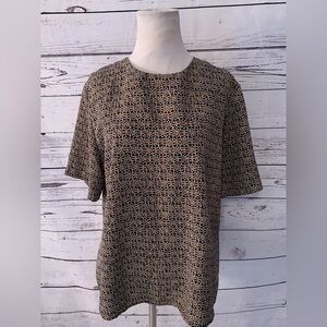 2/$15 Haberdashery- Black short sleeve blouse - yellow‎ gold detailing Size 16